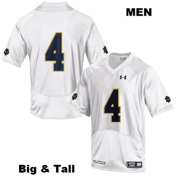 Men's NCAA Notre Dame Fighting Irish #4 Kevin Austin Jr. Stitched College Under Armour Authentic White Big & Tall No Name Football Jersey NB10X16QE